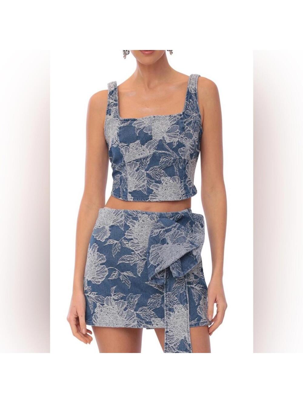 Avec Les Filles / Denim Floral Two Piece Set / Blue